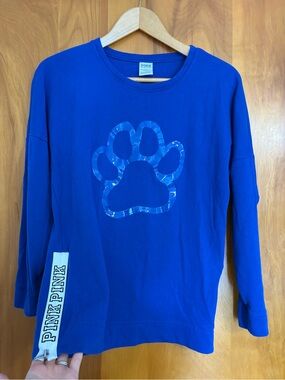 PINK Victoria's Secret Blue Dog Paw Print Crewneck Sweatshirt - Animal lovers!
